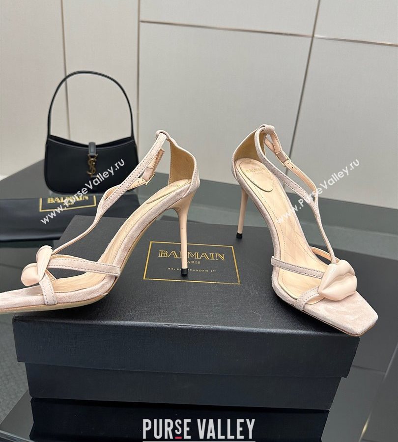Balmain Lips High Heel Sandals 10.5cm in Suede Nude 2025 (MD-250708125)