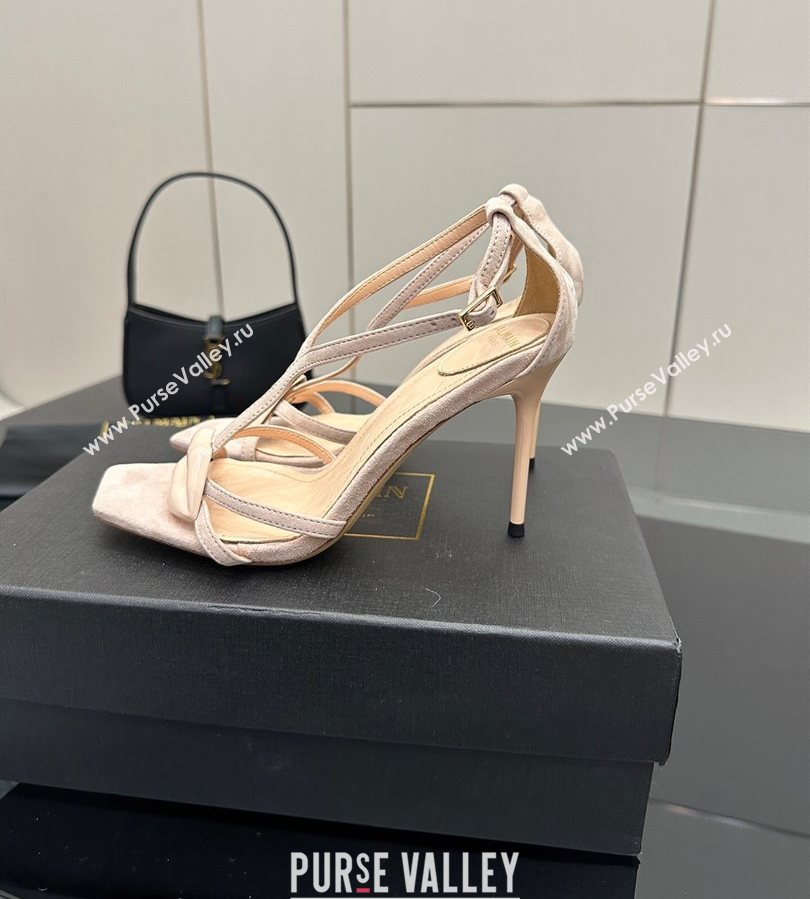 Balmain Lips High Heel Sandals 10.5cm in Suede Nude 2025 (MD-250708125)