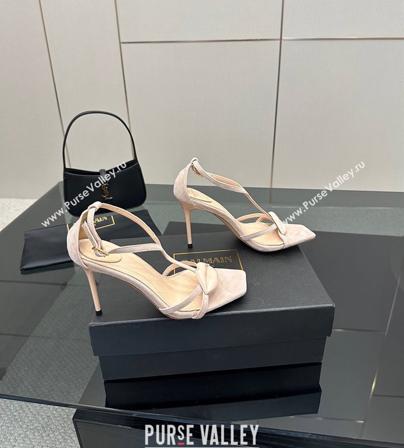 Balmain Lips High Heel Sandals 10.5cm in Suede Nude 2025 (MD-250708125)