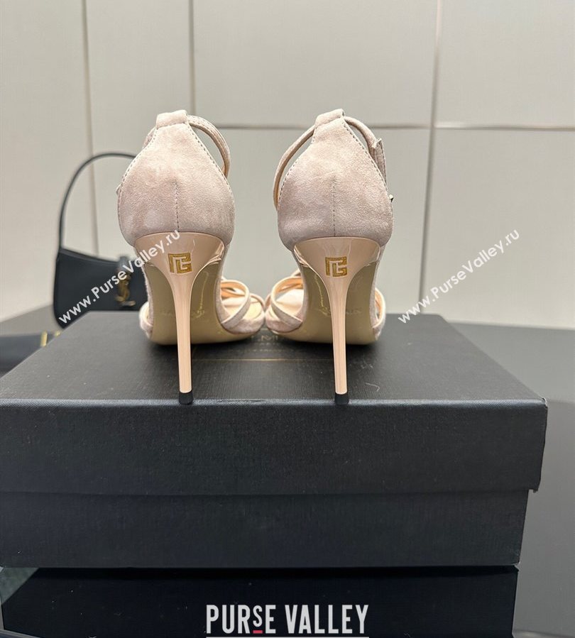 Balmain Lips High Heel Sandals 10.5cm in Suede Nude 2025 (MD-250708125)