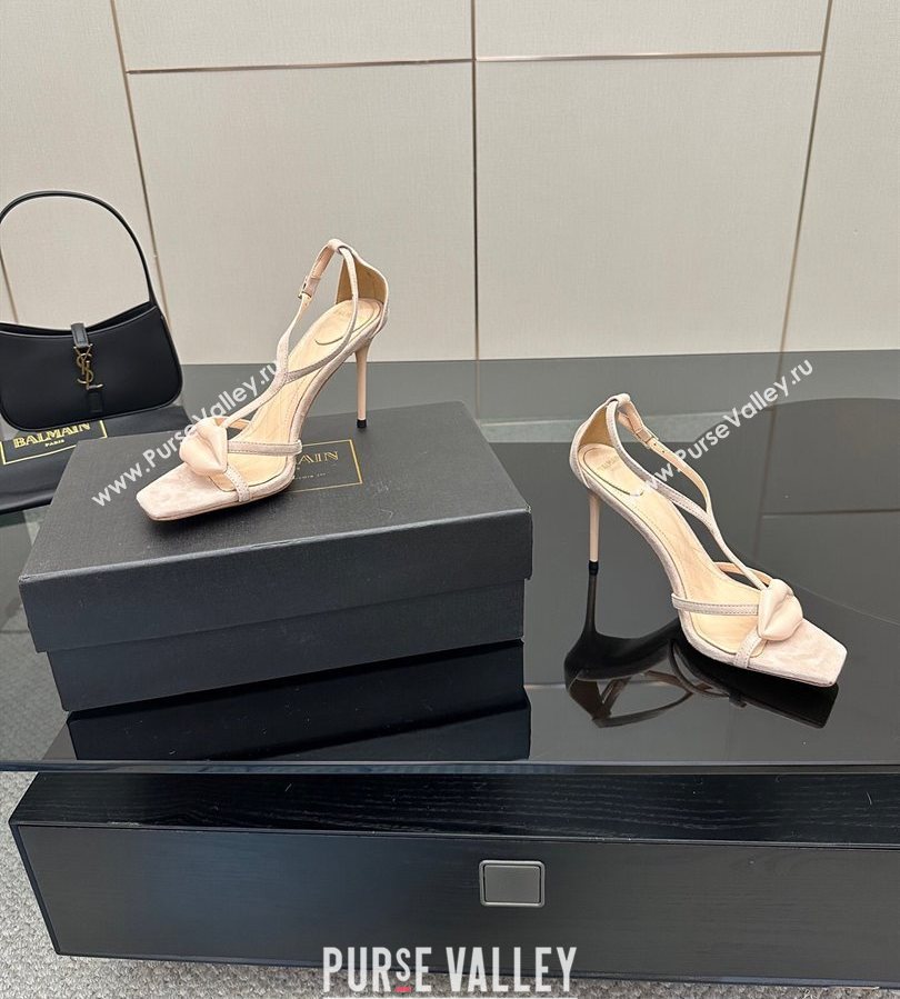 Balmain Lips High Heel Sandals 10.5cm in Suede Nude 2025 (MD-250708125)