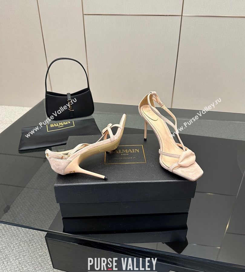 Balmain Lips High Heel Sandals 10.5cm in Suede Nude 2025 (MD-250708125)