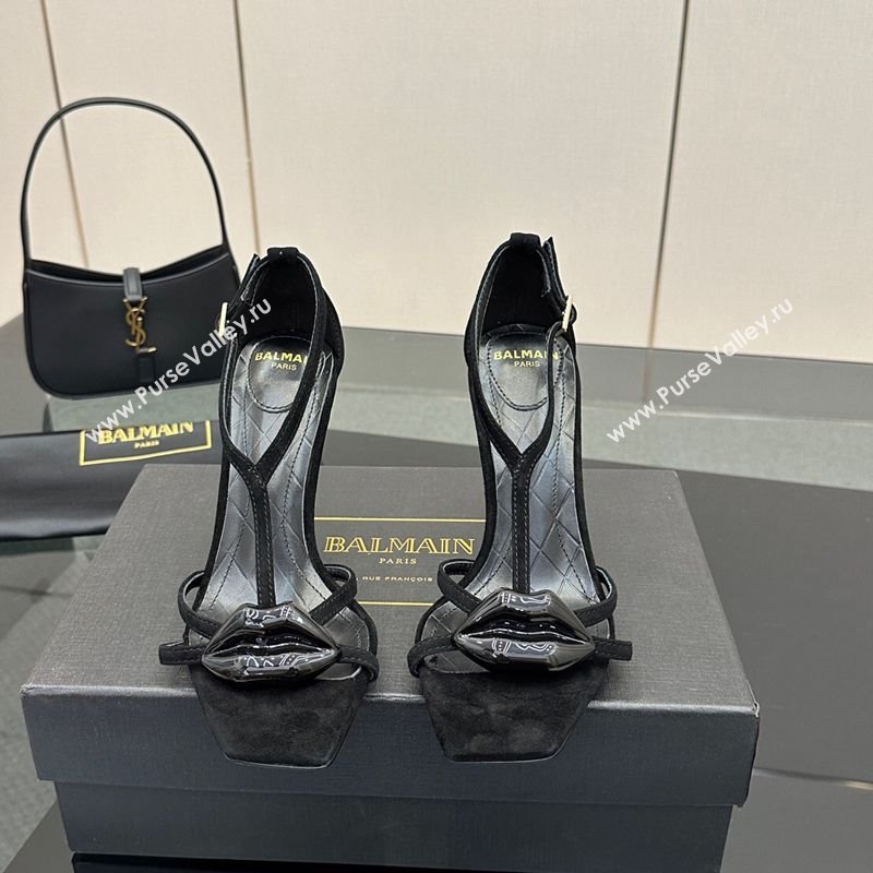 Balmain Lips High Heel Sandals 10.5cm in Suede Black 2025 (MD-250708126)