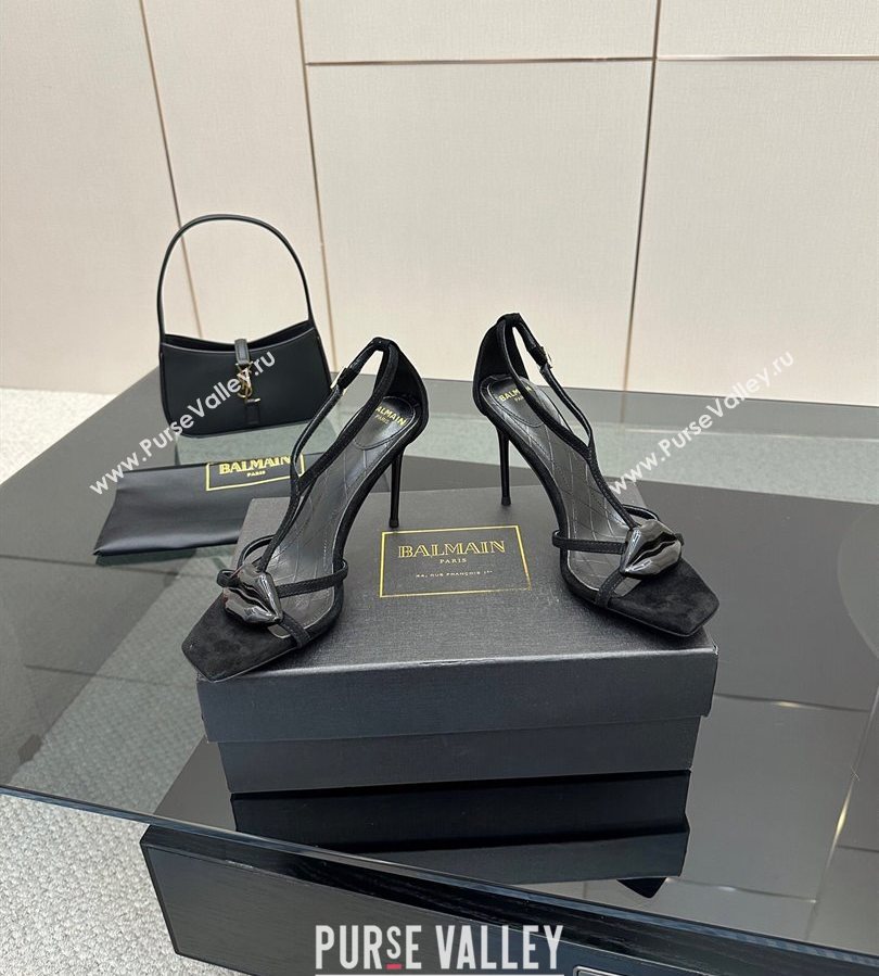 Balmain Lips High Heel Sandals 10.5cm in Suede Black 2025 (MD-250708126)
