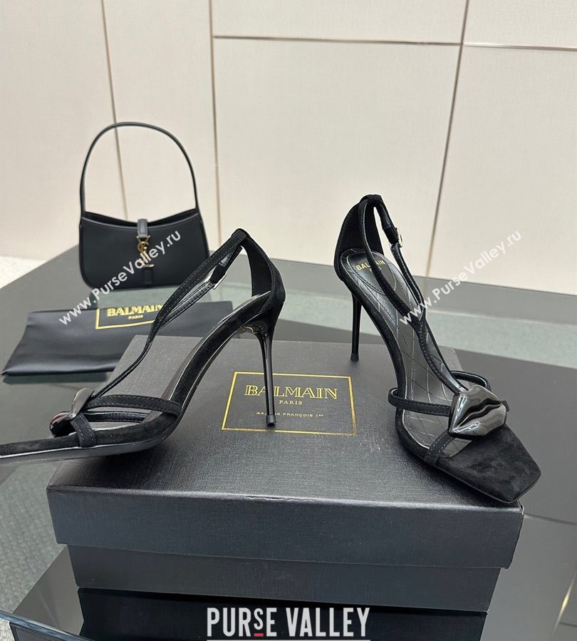 Balmain Lips High Heel Sandals 10.5cm in Suede Black 2025 (MD-250708126)