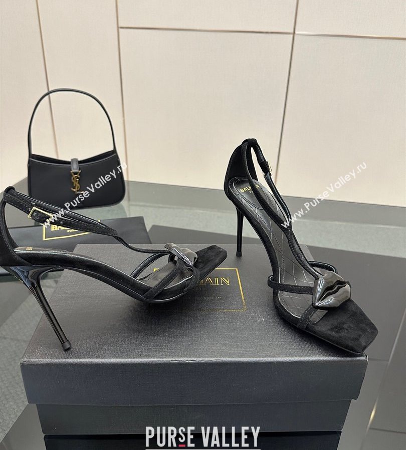 Balmain Lips High Heel Sandals 10.5cm in Suede Black 2025 (MD-250708126)