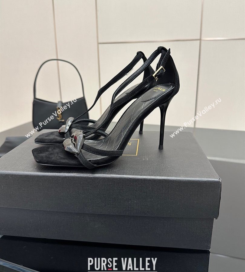 Balmain Lips High Heel Sandals 10.5cm in Suede Black 2025 (MD-250708126)