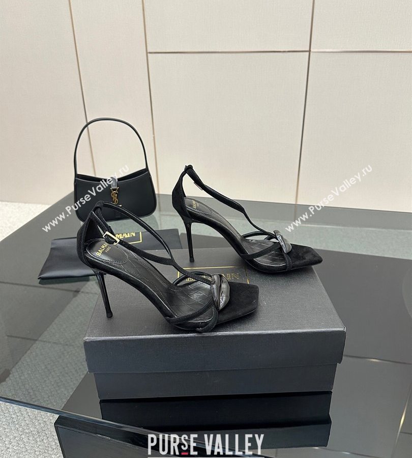 Balmain Lips High Heel Sandals 10.5cm in Suede Black 2025 (MD-250708126)