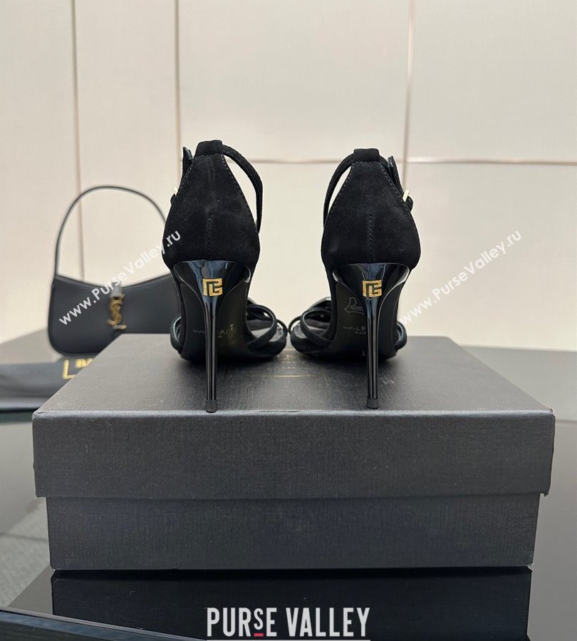 Balmain Lips High Heel Sandals 10.5cm in Suede Black 2025 (MD-250708126)