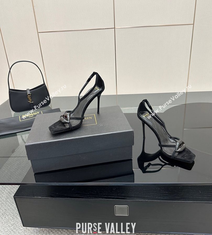 Balmain Lips High Heel Sandals 10.5cm in Suede Black 2025 (MD-250708126)