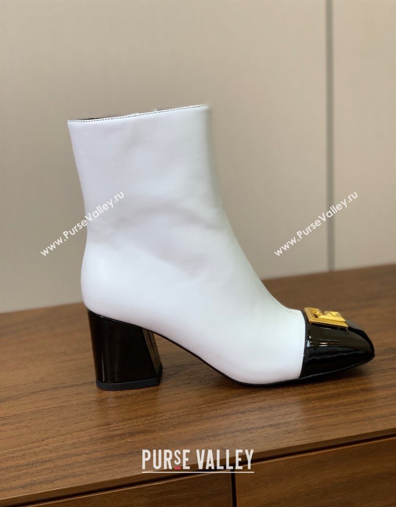 Balmain Calfskin and Patent Leather Heel Ankle Boots 6.5cm White 2025 1031 (MD-251031011)
