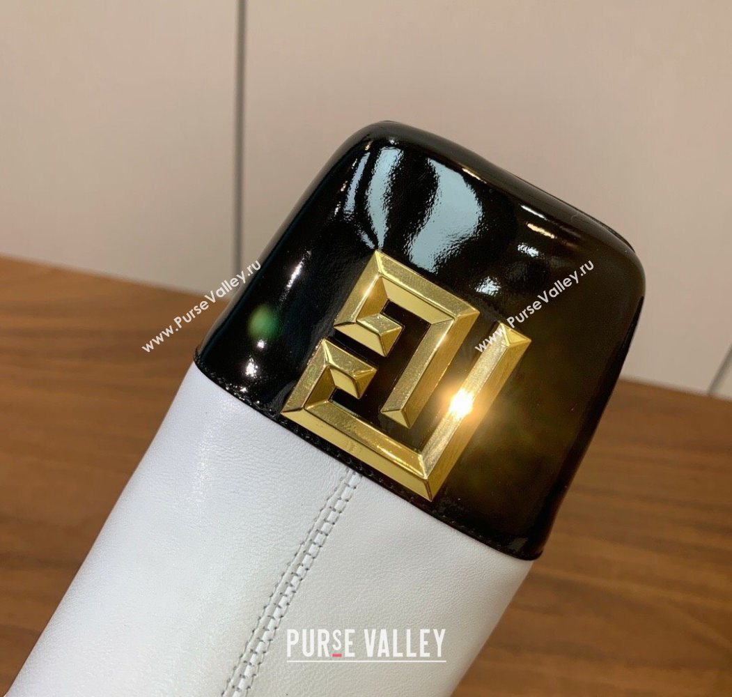 Balmain Calfskin and Patent Leather Heel Ankle Boots 6.5cm White 2025 1031 (MD-251031011)