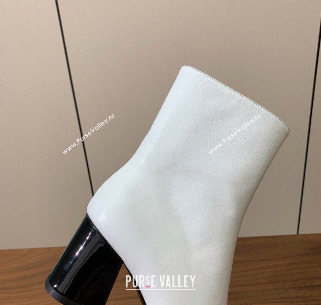 Balmain Calfskin and Patent Leather Heel Ankle Boots 6.5cm White 2025 1031 (MD-251031011)