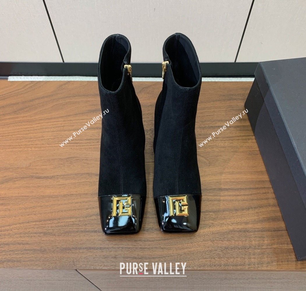 Balmain Suede and Patent Leather Heel Ankle Boots 6.5cm Black2 2025 1031 (MD-251031012)