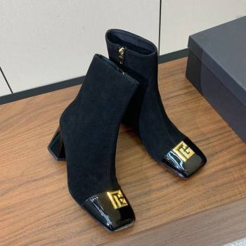 Balmain Suede and Patent Leather Heel Ankle Boots 6.5cm Black2 2025 1031 (MD-251031012)