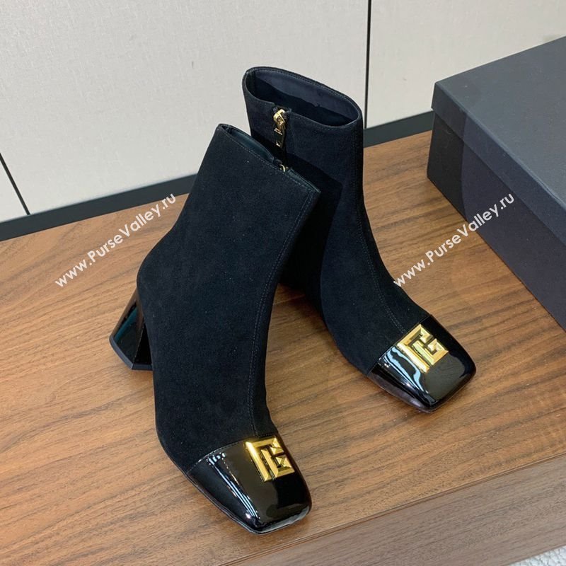Balmain Suede and Patent Leather Heel Ankle Boots 6.5cm Black2 2025 1031 (MD-251031012)