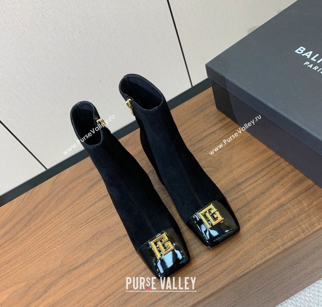 Balmain Suede and Patent Leather Heel Ankle Boots 6.5cm Black2 2025 1031 (MD-251031012)