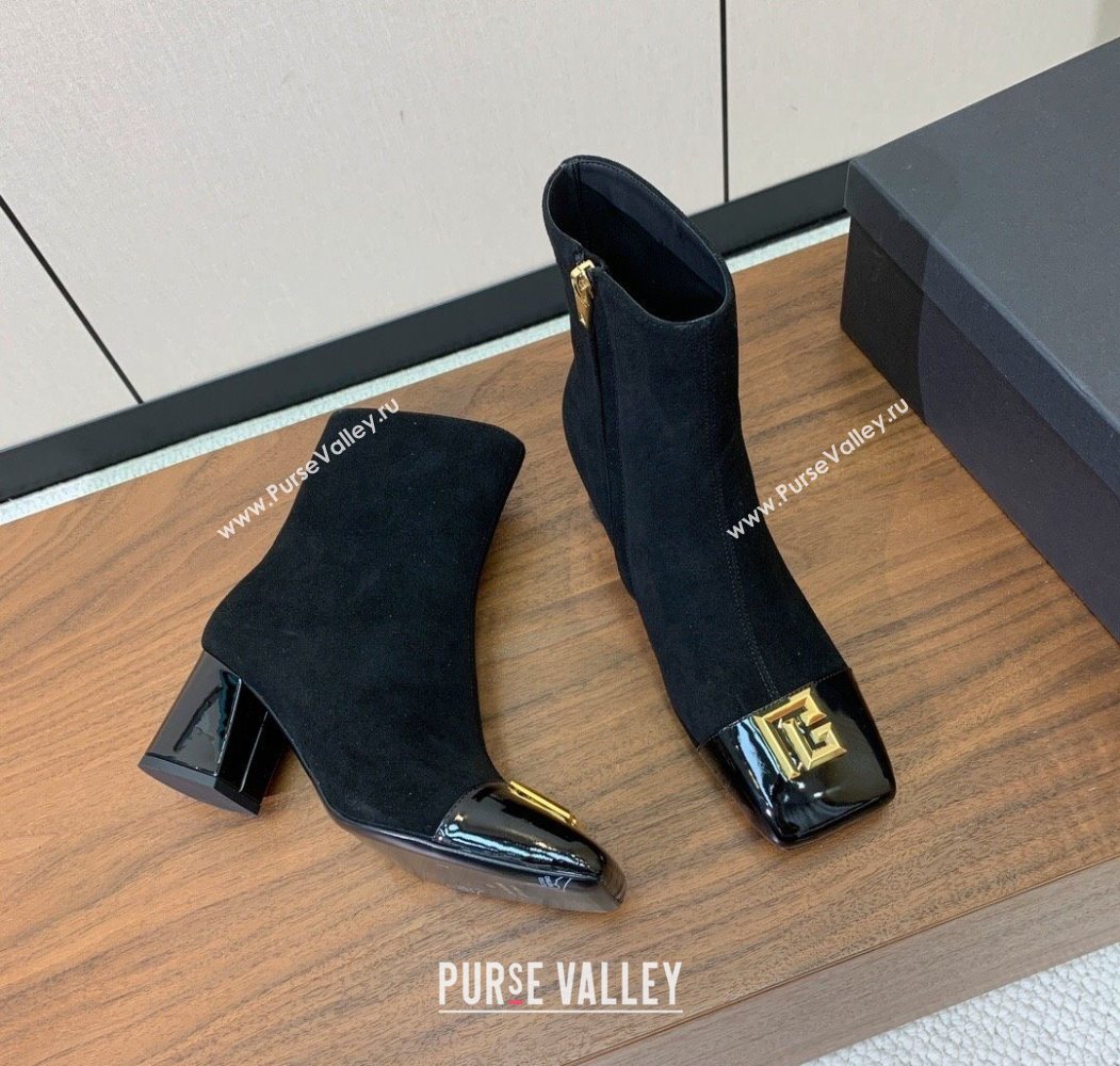 Balmain Suede and Patent Leather Heel Ankle Boots 6.5cm Black2 2025 1031 (MD-251031012)