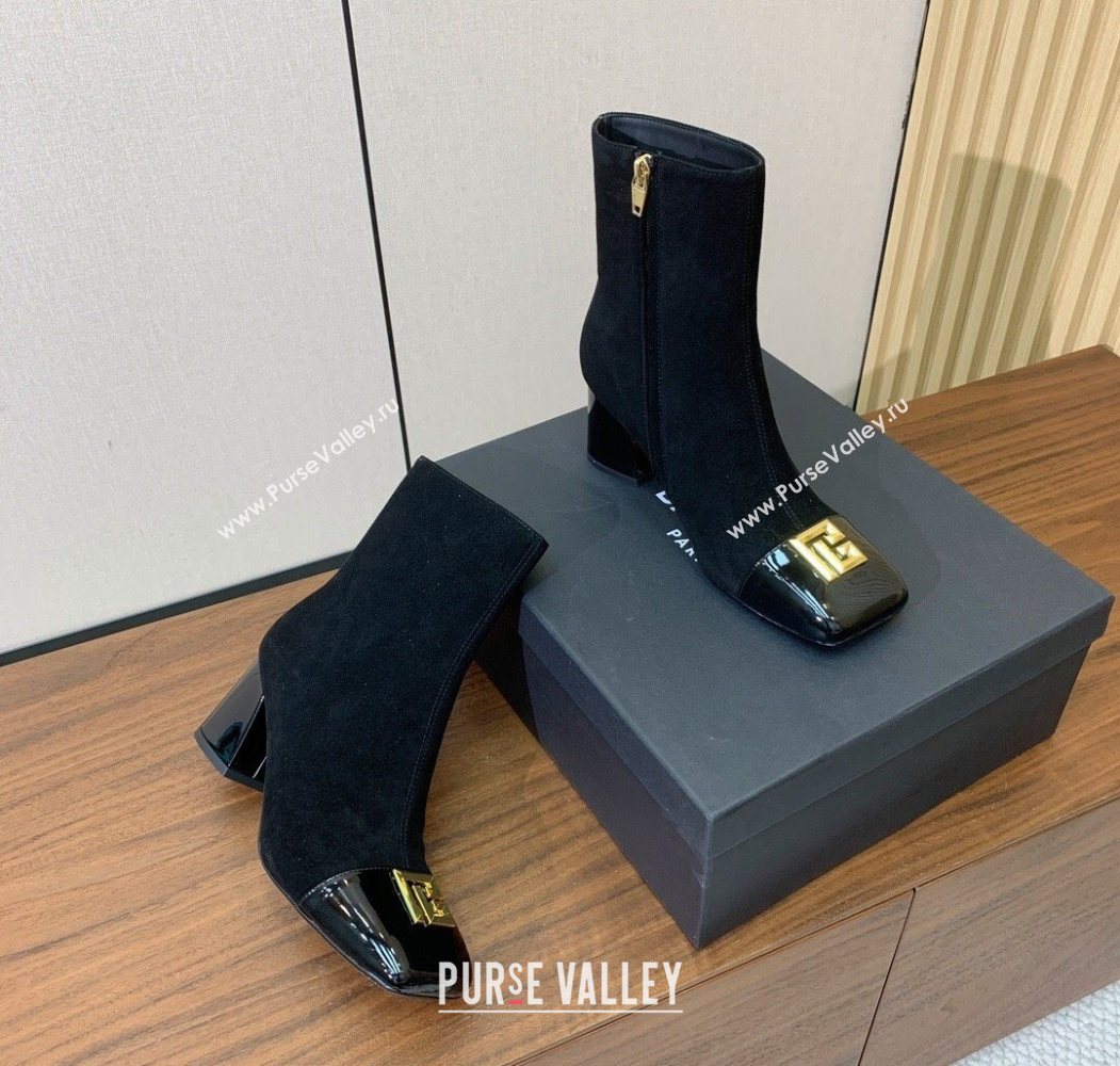 Balmain Suede and Patent Leather Heel Ankle Boots 6.5cm Black2 2025 1031 (MD-251031012)