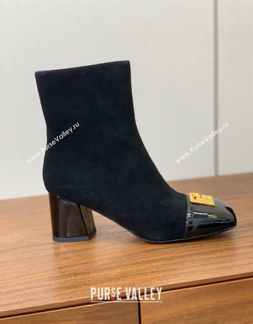 Balmain Suede and Patent Leather Heel Ankle Boots 6.5cm Black2 2025 1031 (MD-251031012)