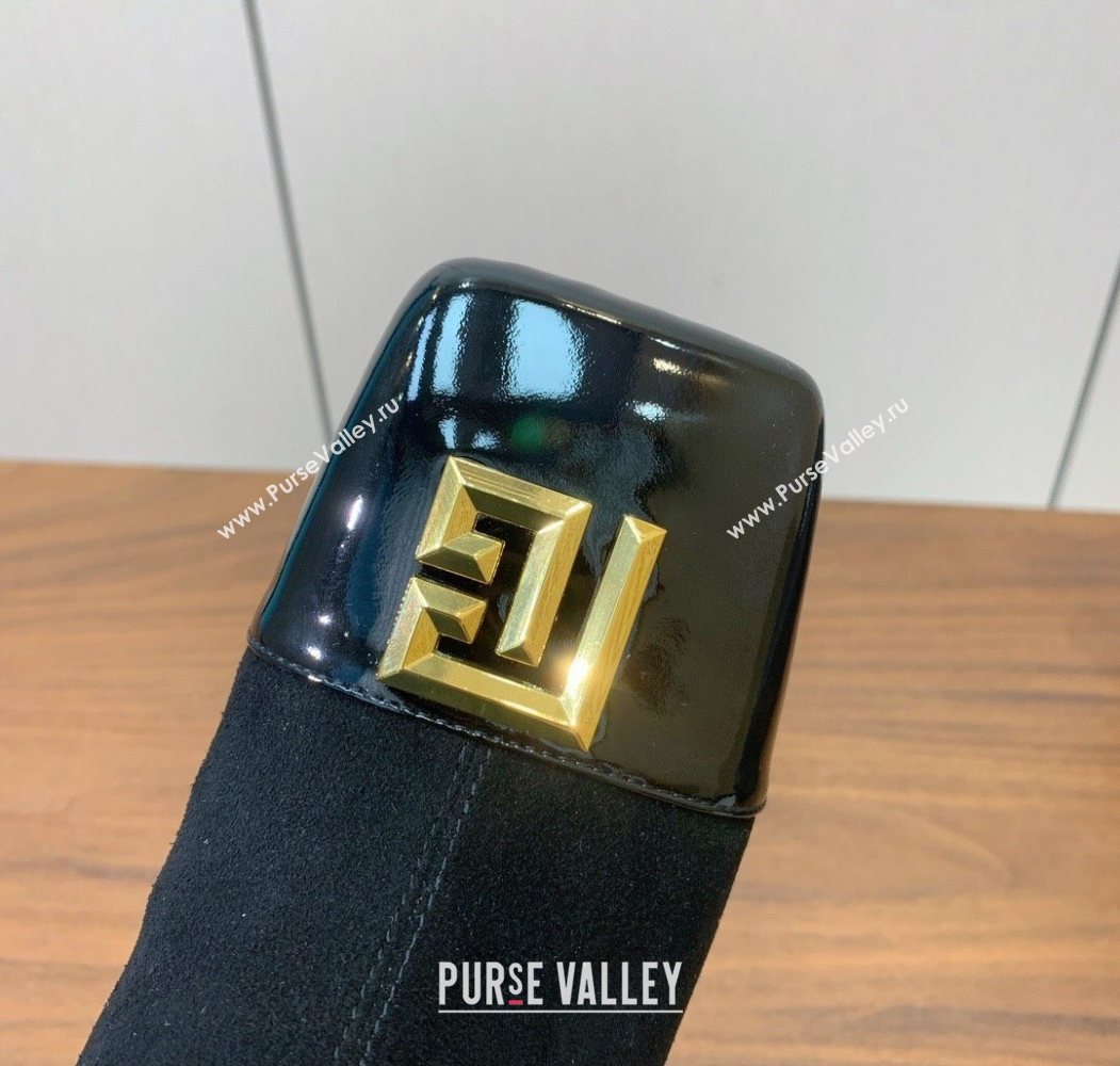 Balmain Suede and Patent Leather Heel Ankle Boots 6.5cm Black2 2025 1031 (MD-251031012)