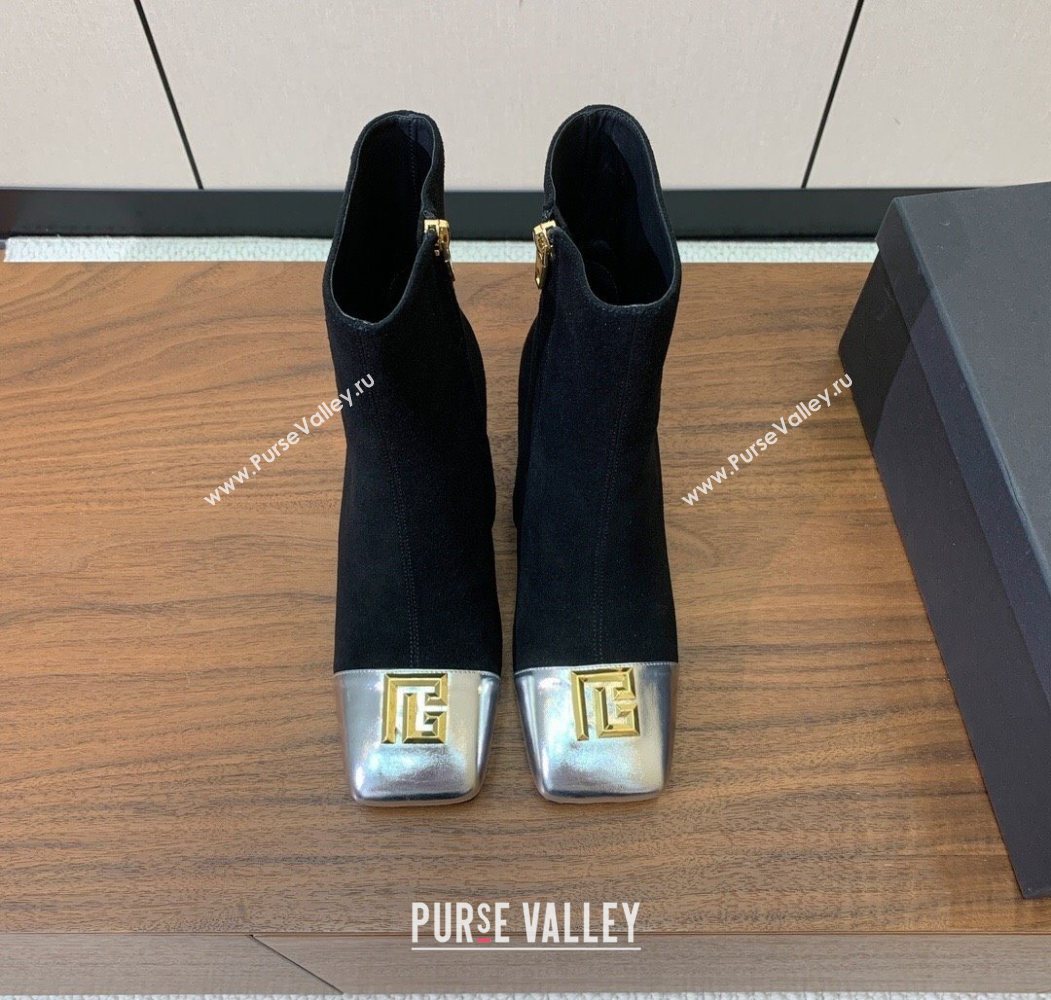 Balmain Suede and Patent Leather Heel Ankle Boots 6.5cm Black/Silver 2025 1031 (MD-251031013)