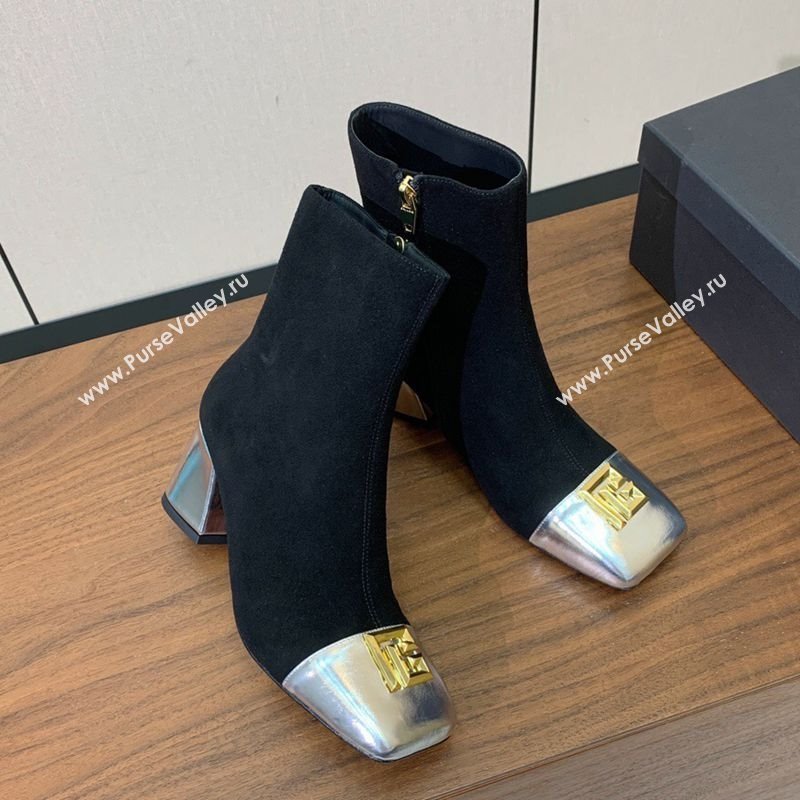 Balmain Suede and Patent Leather Heel Ankle Boots 6.5cm Black/Silver 2025 1031 (MD-251031013)