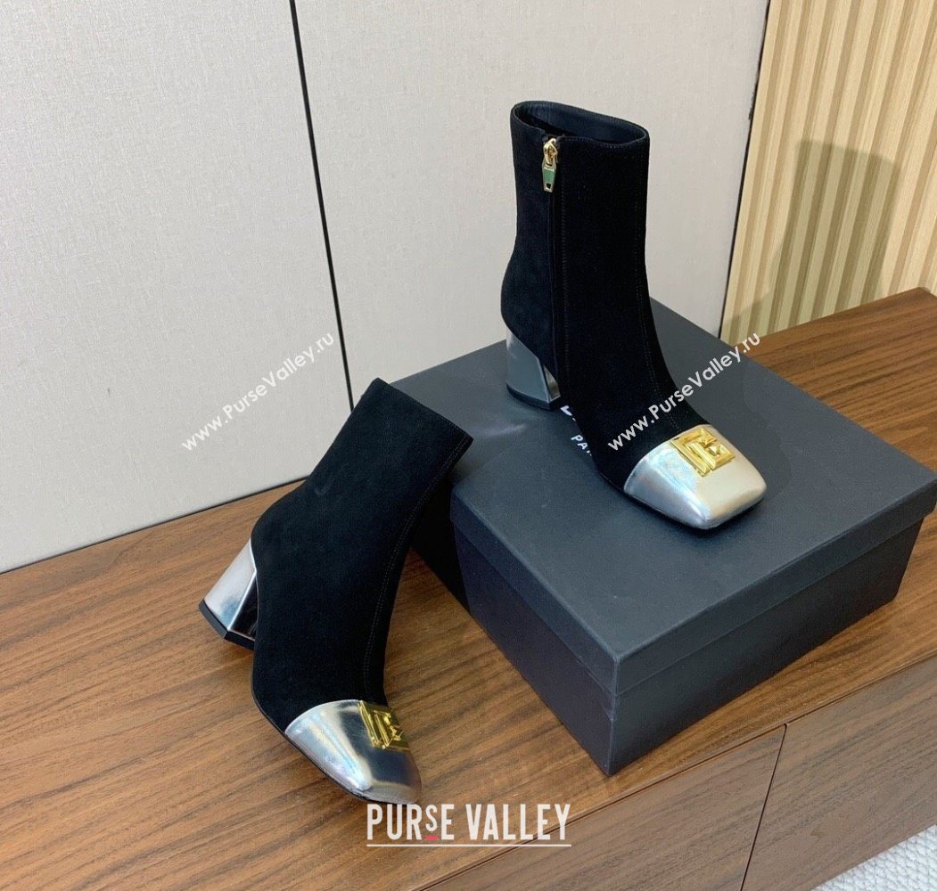 Balmain Suede and Patent Leather Heel Ankle Boots 6.5cm Black/Silver 2025 1031 (MD-251031013)