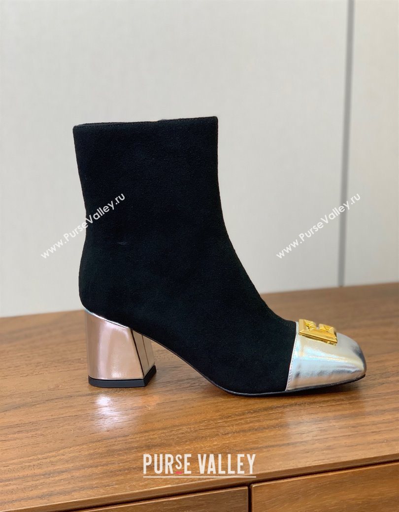 Balmain Suede and Patent Leather Heel Ankle Boots 6.5cm Black/Silver 2025 1031 (MD-251031013)