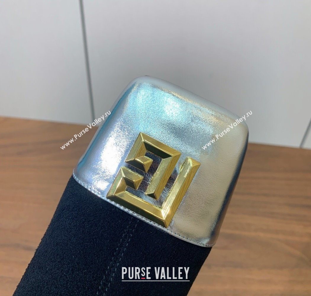 Balmain Suede and Patent Leather Heel Ankle Boots 6.5cm Black/Silver 2025 1031 (MD-251031013)