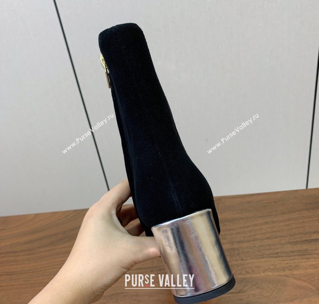 Balmain Suede and Patent Leather Heel Ankle Boots 6.5cm Black/Silver 2025 1031 (MD-251031013)