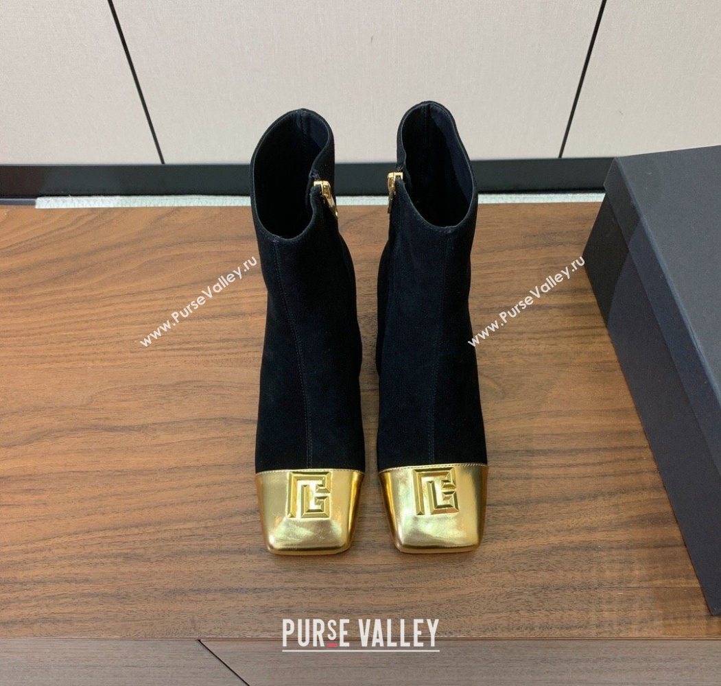 Balmain Suede and Patent Leather Heel Ankle Boots 6.5cm Black/Gold 2025 1031 (MD-251031014)