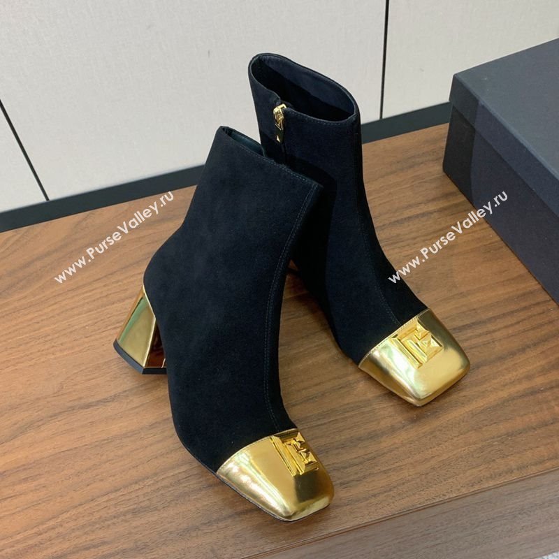 Balmain Suede and Patent Leather Heel Ankle Boots 6.5cm Black/Gold 2025 1031 (MD-251031014)
