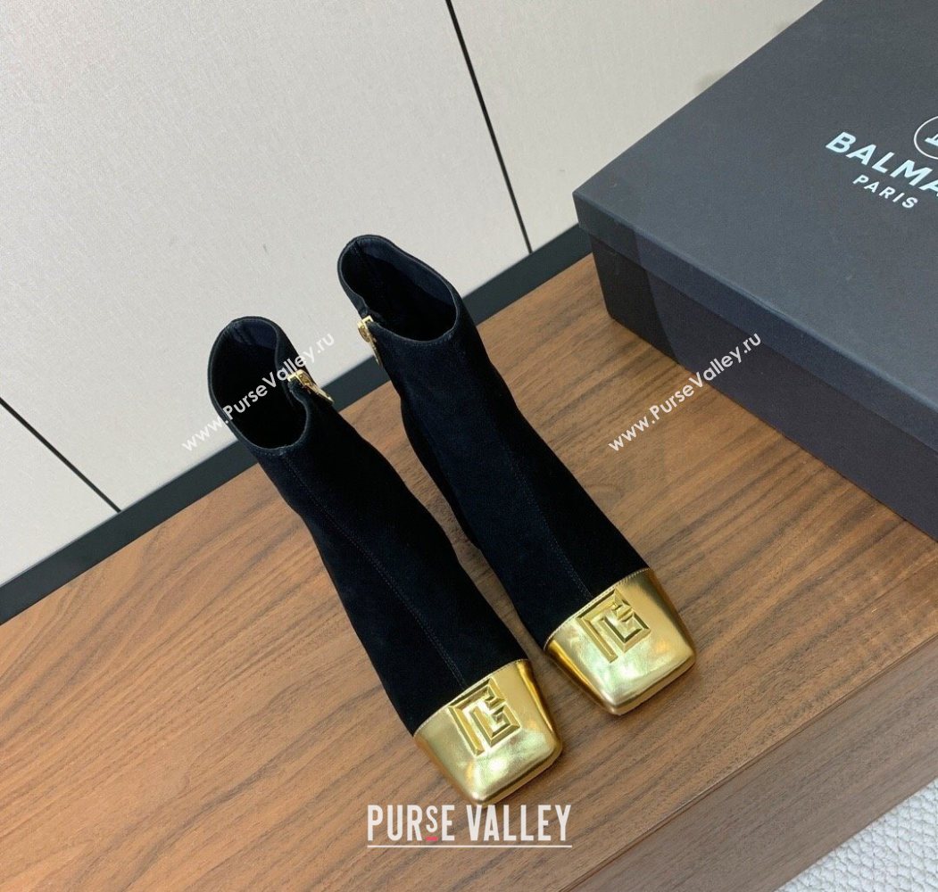 Balmain Suede and Patent Leather Heel Ankle Boots 6.5cm Black/Gold 2025 1031 (MD-251031014)