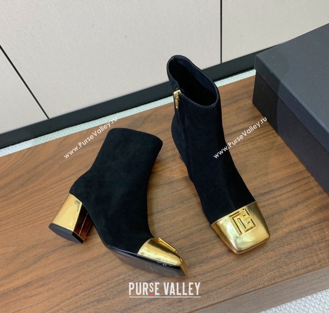 Balmain Suede and Patent Leather Heel Ankle Boots 6.5cm Black/Gold 2025 1031 (MD-251031014)