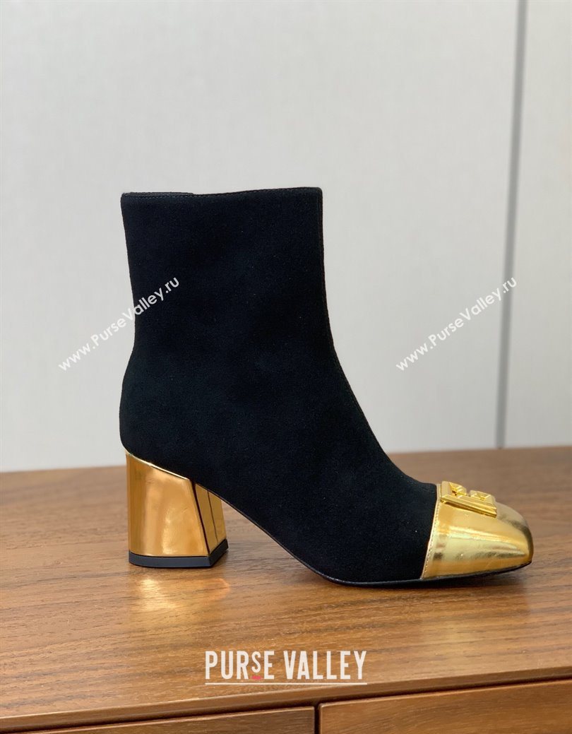 Balmain Suede and Patent Leather Heel Ankle Boots 6.5cm Black/Gold 2025 1031 (MD-251031014)