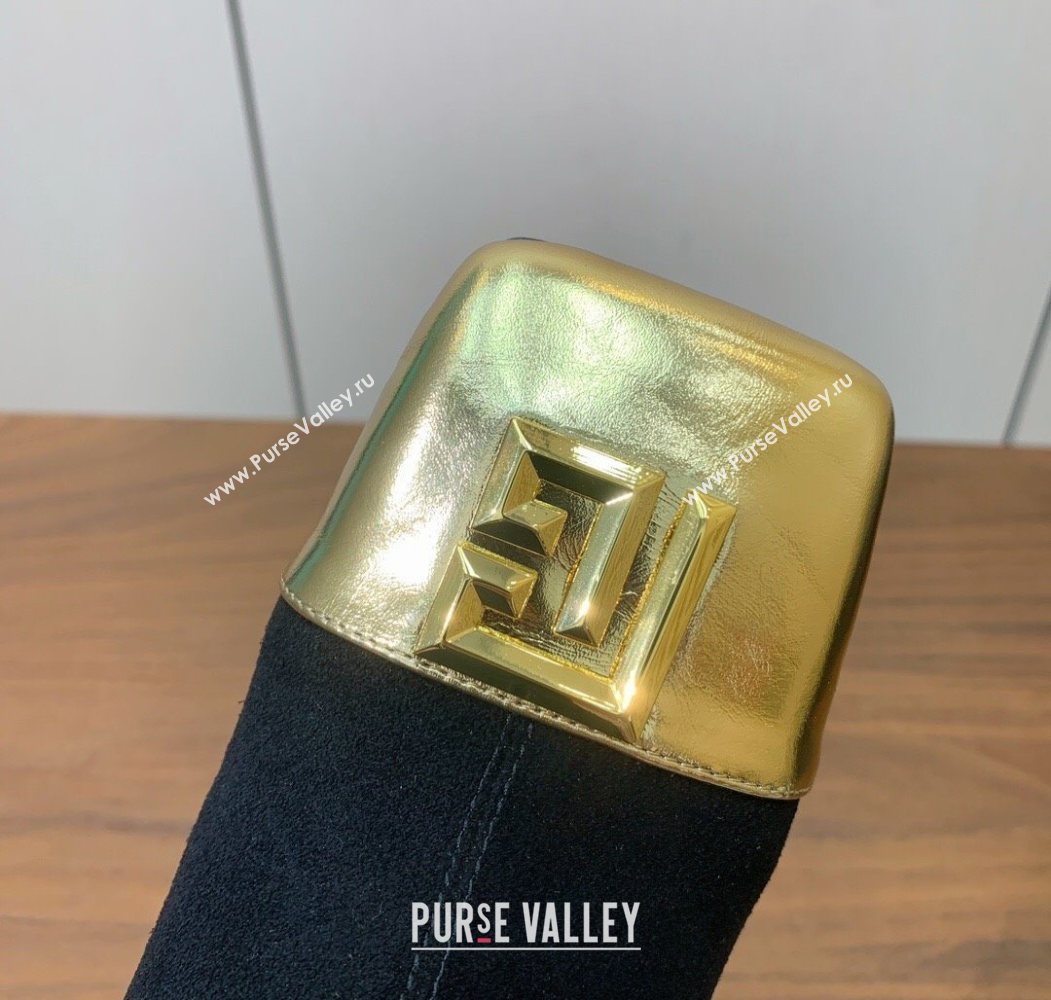 Balmain Suede and Patent Leather Heel Ankle Boots 6.5cm Black/Gold 2025 1031 (MD-251031014)