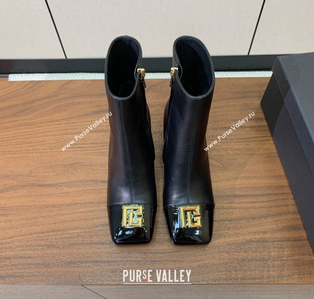 Balmain Calfskin and Patent Leather Heel Ankle Boots 6.5cm Black 2025 1031 (MD-251031010)