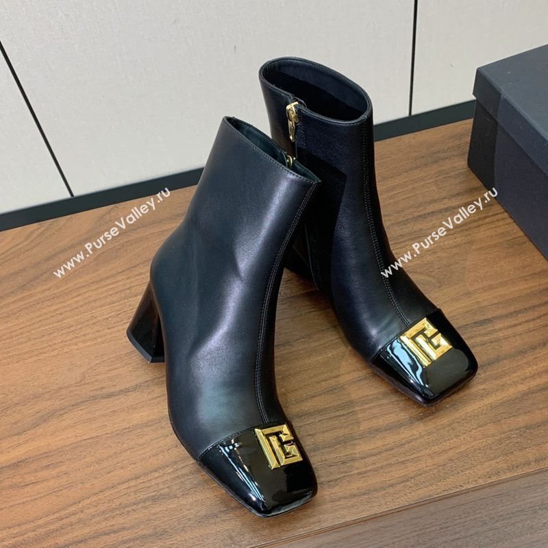 Balmain Calfskin and Patent Leather Heel Ankle Boots 6.5cm Black 2025 1031 (MD-251031010)