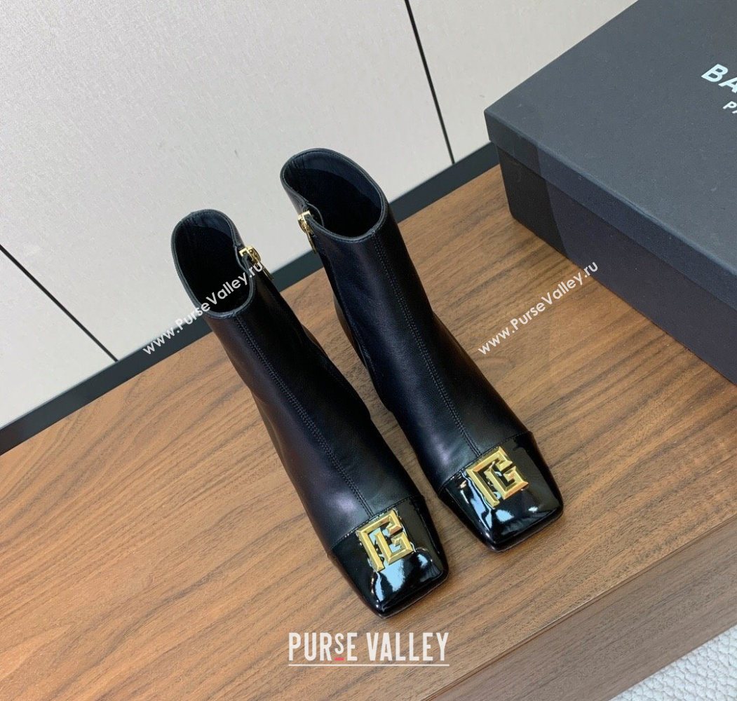 Balmain Calfskin and Patent Leather Heel Ankle Boots 6.5cm Black 2025 1031 (MD-251031010)