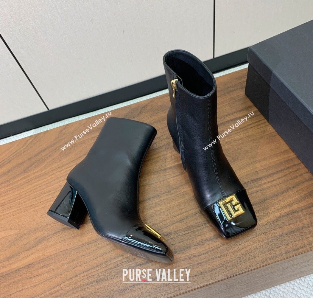 Balmain Calfskin and Patent Leather Heel Ankle Boots 6.5cm Black 2025 1031 (MD-251031010)