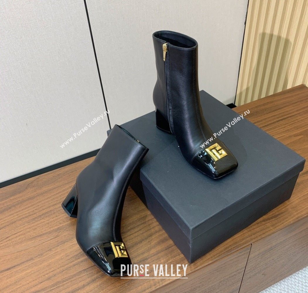 Balmain Calfskin and Patent Leather Heel Ankle Boots 6.5cm Black 2025 1031 (MD-251031010)