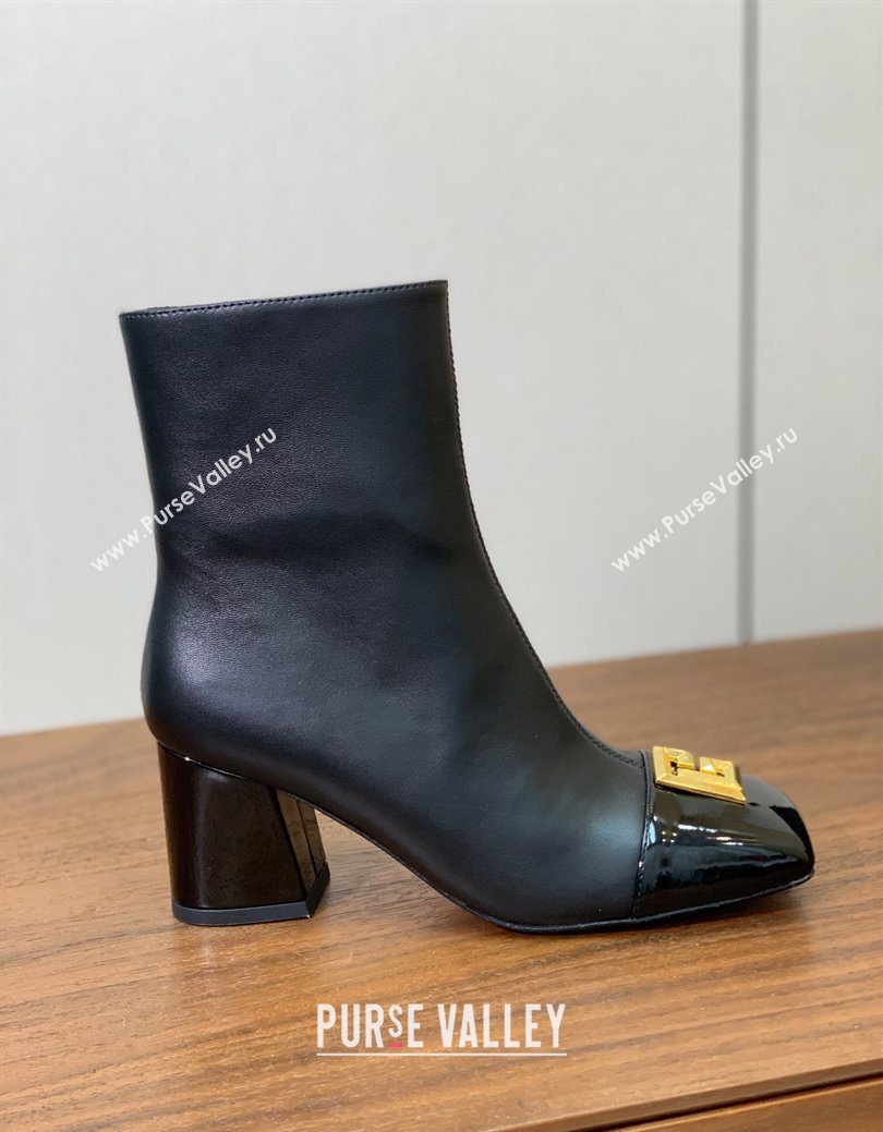 Balmain Calfskin and Patent Leather Heel Ankle Boots 6.5cm Black 2025 1031 (MD-251031010)