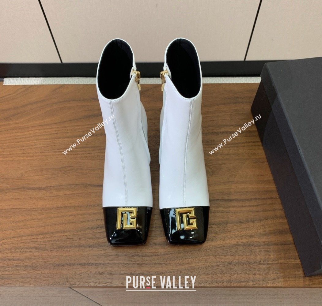 Balmain Calfskin and Patent Leather Heel Ankle Boots 6.5cm White 2025 1031 (MD-251031011)