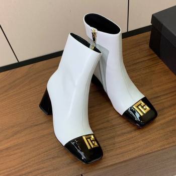 Balmain Calfskin and Patent Leather Heel Ankle Boots 6.5cm White 2025 1031 (MD-251031011)