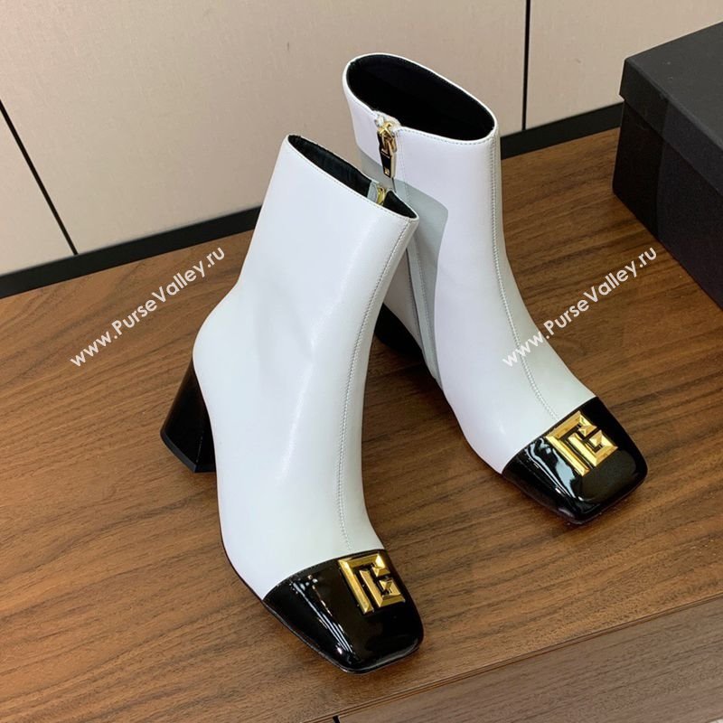Balmain Calfskin and Patent Leather Heel Ankle Boots 6.5cm White 2025 1031 (MD-251031011)