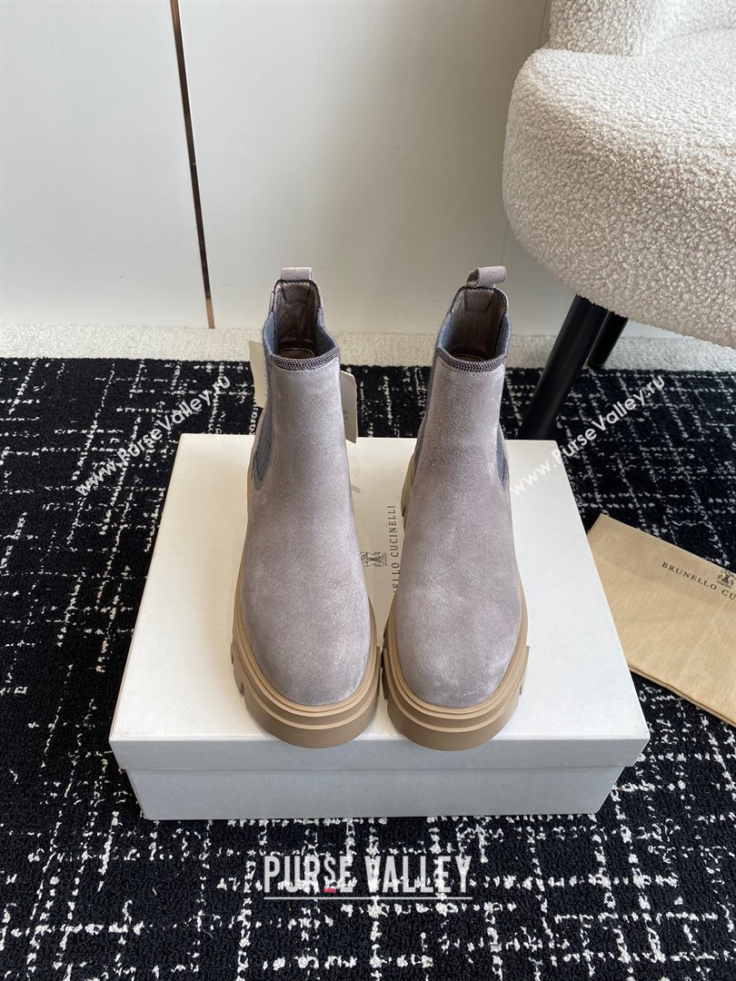 Brunello Cucinelli Suede and Knit Ankle Boots Grey 2024 BC111202 (KL-241112043)