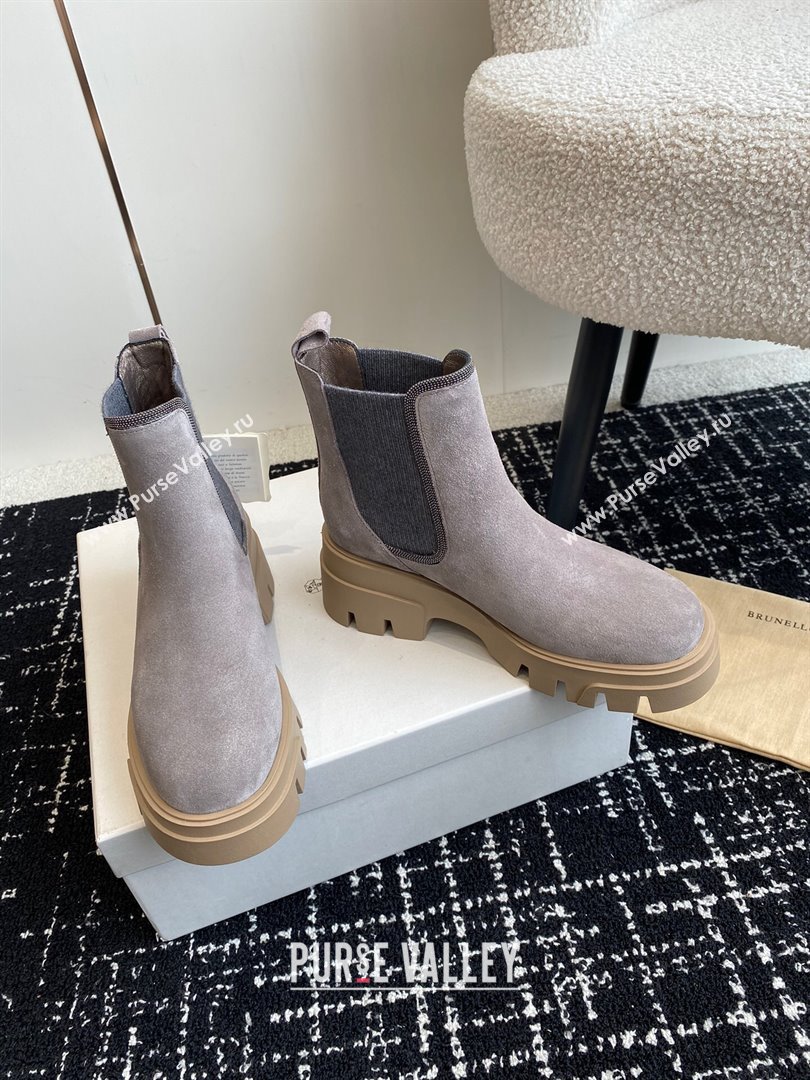 Brunello Cucinelli Suede and Knit Ankle Boots Grey 2024 BC111202 (KL-241112043)