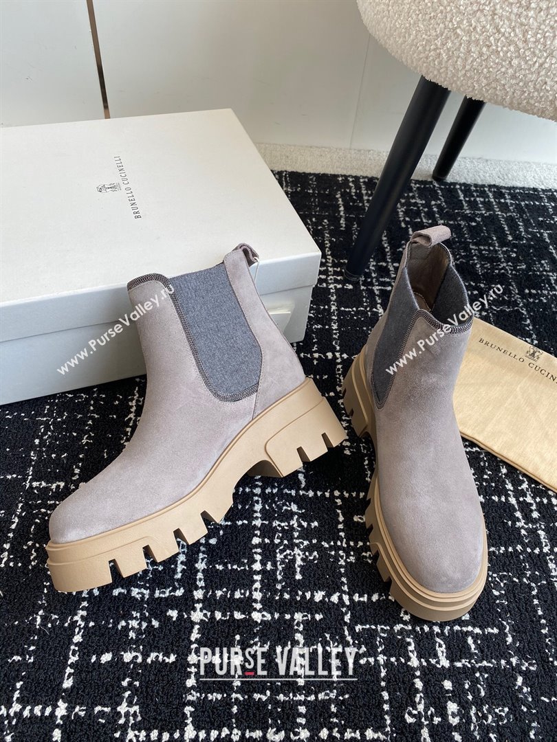 Brunello Cucinelli Suede and Knit Ankle Boots Grey 2024 BC111202 (KL-241112043)