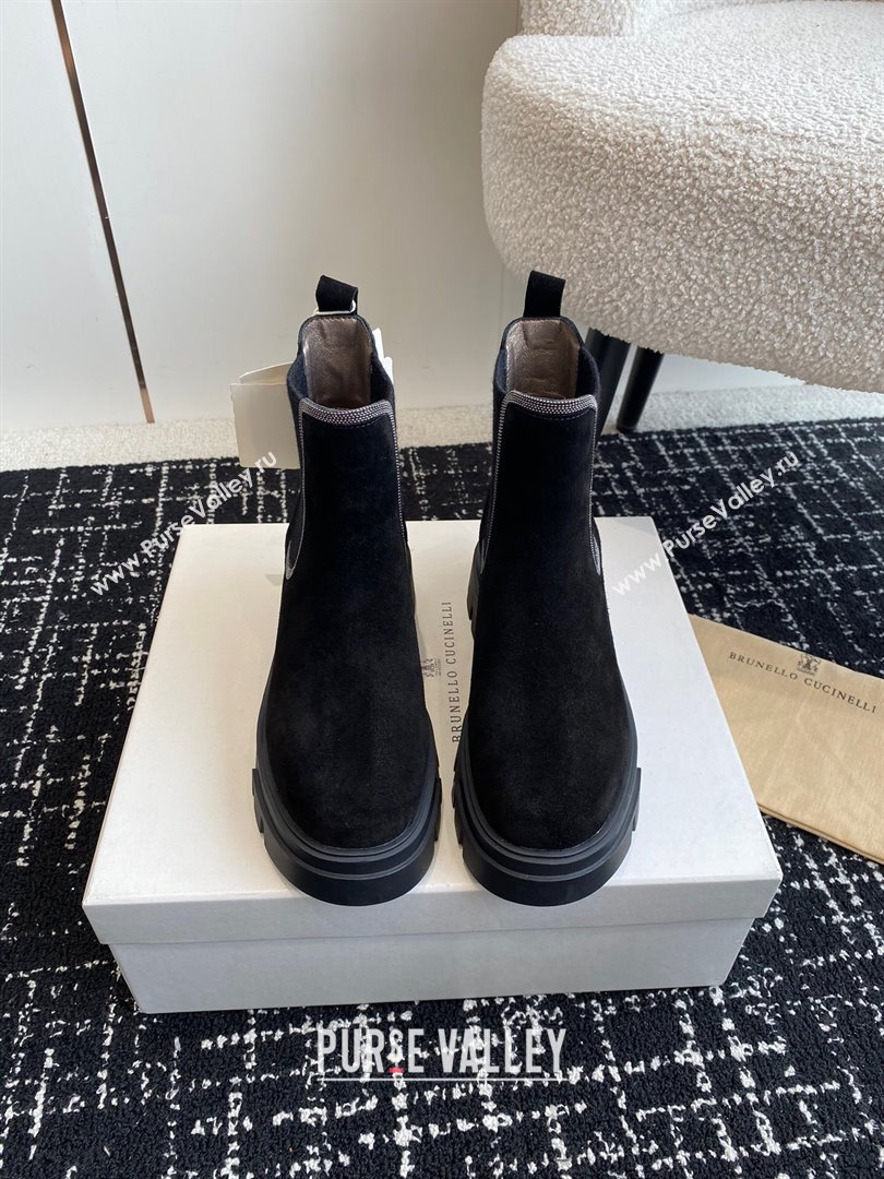 Brunello Cucinelli Suede and Knit Ankle Boots Black 2024 BC111202 (KL-241112044)